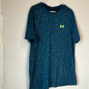 Under Armour Short Sleeve Fitted Heatgear Navy w/Neon Grn Logo T-Shirt Sz XL
